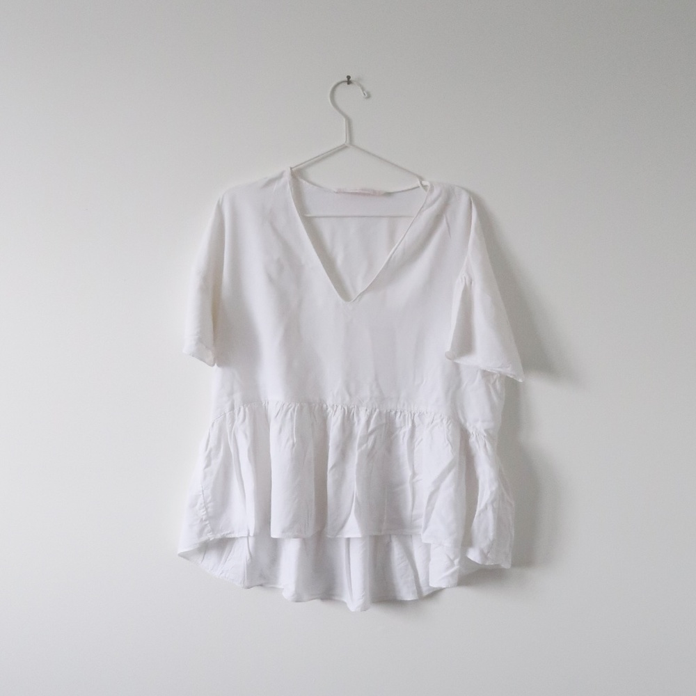 Zara White V-Neck Top with frill